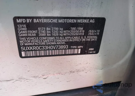 2017 BMW X5 xDrive35I z USA, uszkodzony, nr VIN 5UXKR0C33H0V73893